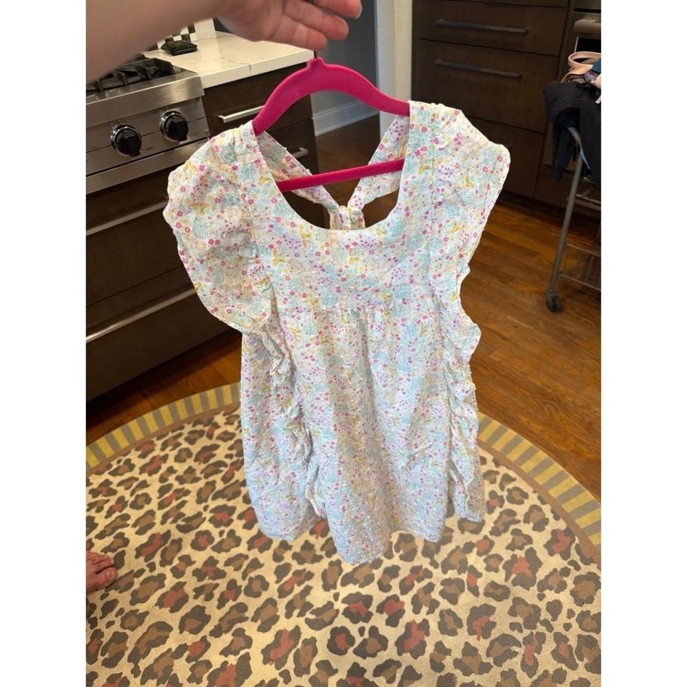 Shabby Chic girl's cotton dress with a pastel floral and bunny‎ print 8
